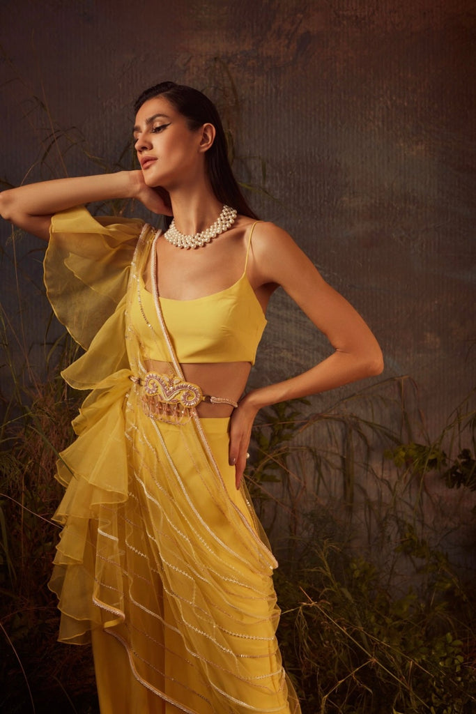 Embroidered cape with sharara set