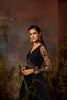 Mid night blue embroidered yoke floor length gown with dupatta