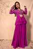 Plum Purple Peplum Style Hand Embroidered Jacket with sharara set