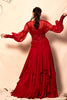 Scarlet Red Organza Jacket with Multi Asymmetric Layer Lehenga set
