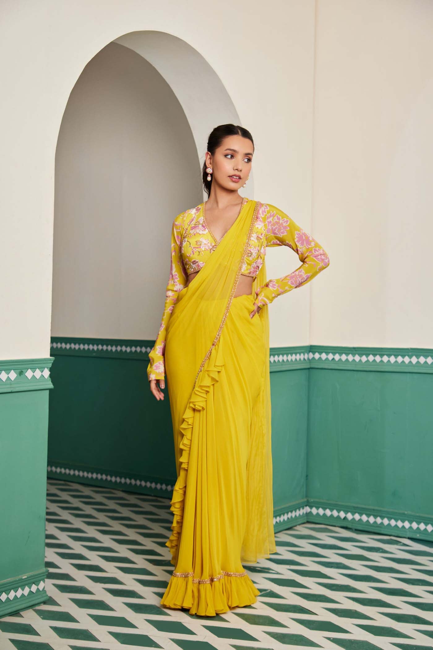 Kesar stitched saree set