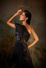 SELENE-Mid night blue embroidered structured shoulder saree gown