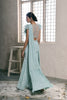 Mint organza ruffle blouse with bell bottom pants style saree set (RTS)