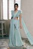 Mint organza ruffle blouse with bell bottom pants style saree set (RTS)