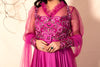 Mulberry Pink Floor Length suit with hand Embrodered Yoke and Embroidered dupatta with  organza shirt set