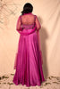 Mulberry Pink Floor Length suit with hand Embrodered Yoke and Embroidered dupatta with  organza shirt set