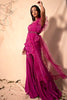 Mulberry Pink Knee Length textured tunic with Sharara and ruffle dupatta