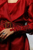 Red Organza Jacket with hand Emroidered Belt and Bell bottom Pants set