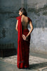 Red Pre stitched drape saree with hand Embroidered blouse and Tassled Pallu set (RTS)