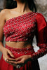 Red printed yoke full length gown with dupatta set