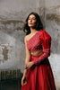 Red printed yoke full length gown with dupatta set
