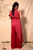 Ruby Red Printed one Shoulder Cape and Pants set with Embroidered Waist belt set