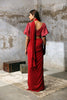 Ruby red slit pre stiched saree with printed balloon sleeves blouse