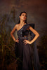 SELENE-Mid night blue embroidered structured shoulder saree gown