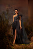 SELENE-Mid night blue embroidered structured shoulder saree gown